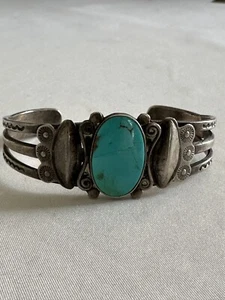 native american navajo sterling cuff bracelet Turquoise Size 6.5” - Picture 1 of 15