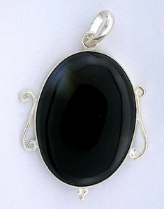 NATURAL OVAL NATURAL BLACK ONYX CABOCHON STERLING SILVER CLOSEOUT PENDANT CSP7 - Picture 1 of 3