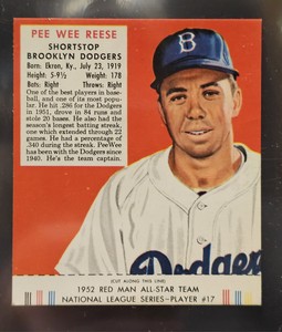 1952 Red Man Tobacco NL #17 Pee Wee Reese Dodgers HOF With Tab EX/MT