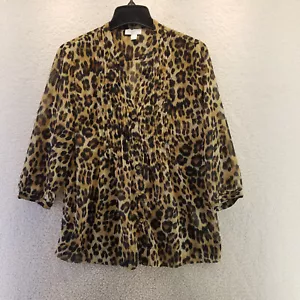 Blusa para mujer Charter Club pequeño leopardo con botones talla PM manga larga - Imagen 1 de 5