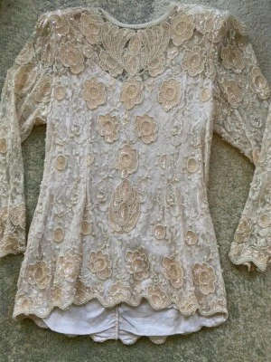 Blusa de lantejoulas vintage Judith Ann média enfeitada formal estilo década de 1920 com miçangas - Imagem 1 de 4
