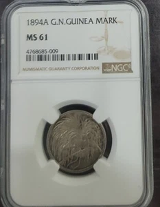 1894-A German New Guinea 1 Mark Graded MS 61 by NGC Rare  Low Mintage - Picture 1 of 4