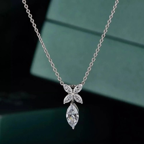 VETEMENTS Ciondolo Charm 2Ct Taglio Marchesa Diamante Simulato Bellissimo Placcato Oro Bianco 14k