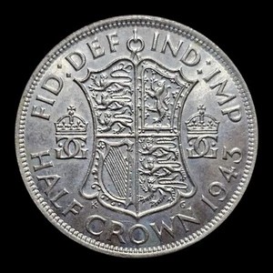 1943 Great Britain Silver 1/2 Crown UNC - Picture 1 of 2