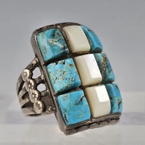 Großer Vintage Navajo Sterlingsilber Türkis MOP Herren Ring Größe 9,5 - Bild 1 von 5
