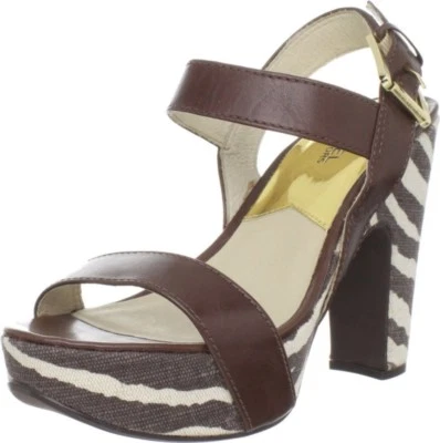 MICHAEL KORS IVANA SANDAL WOMENS PLATFORM TIGER STRAPPY HEELS OPEN TOE SHOES - Image 1 of 4