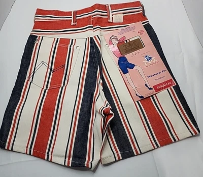 Pantalones cortos de jean Maverick rojos, blancos, azules de la década de 1970 NOS para niñas talla 12  Foto 1 de 4