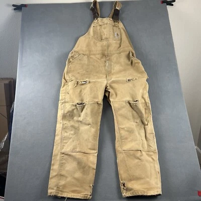 Carhartt Overalls Mens 46X32 Beige Bib Carpenter Outdoor Distressed Workwear - Image 1 of 4