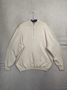Paul Fredrick Men Sweater 4XL Cream 100% Cotton Long Sleeve 1/4 Zip Up Pullover - Picture 1 of 17