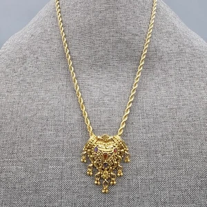 Collar enchapado en oro de 14k templo del sur de la India bola colgante diamantes de imitación multicolor - Imagen 1 de 12