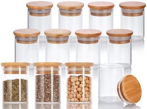 2 oz Tall Clear Glass Borosilicate Jar with Bamboo Lid - Imagen 1 de 6