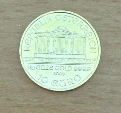 Austria 2009 Gold 1/10 oz 10 Euro Vienna Philharmonic UNC - Image 1 of 2
