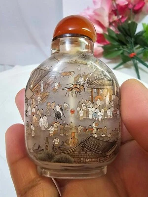 Signed Glass Inside Painted Reverse S Bottle pagoda camel design -READ- B4 - Image 1 of 4