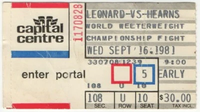 1981 BOXING ticket stub SUGAR RAY LEONARD vs THOMAS HEARNS closed circuit 9/16 - Image 1 of 2