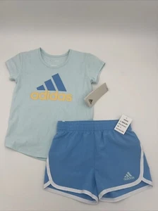 New Little Girls Adidas 2 Piece T-Shirt and Shorts Set Size 4, 5 - Picture 1 of 3