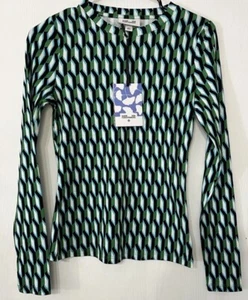 Diane Von Furstenberg DVF X Target Crew Neck L/S  Top Arrow Geo Green XS 💚💙 - Picture 1 of 7