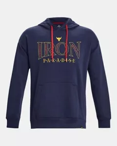 Under Armour Project Rock Rival Iron Paradise Blue Hoodie Men’s Size M - Picture 1 of 2