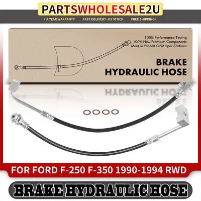 2 件前刹车液压软管适用于福特 F-250 F-350 1990 1991 1992 1993 1994 RWD — 第 1/4 张图片