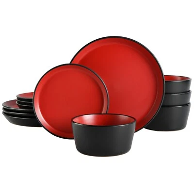 Gibson Soho Lounge Sofia 12-Piece Coupe Dinnerware Set - Matte Red - Image 1 of 4