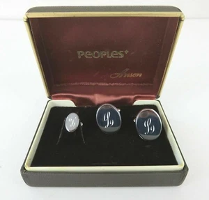 Vintage Anson Peoples Silver Cufflinks and Tie Pin in Original Box - Picture 1 of 4