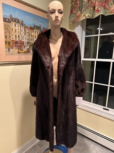 Abrigo Columpio Piel Visón Marrón Chocolate Oscuro Real Mujer Talla 8 Mediano 43" - Imagen 1 de 10