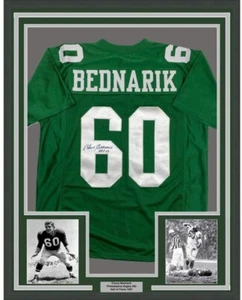 FRAMED Autographed/Signed CHUCK BEDNARIK 33x42 Philadelphia Green Jersey JSA COA - Picture 1 of 2