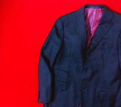 Blazer CARUSO Hombres 100% Lana Azul Marino Franela Chaqueta Talla 52/XL Botón Cuadros Foto 1 de 4