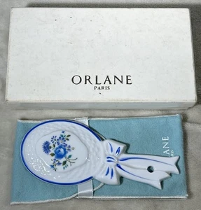 Orlane Paris Vintage Small Hand Mirror Floral White & Blue READ - Imagen 1 de 12