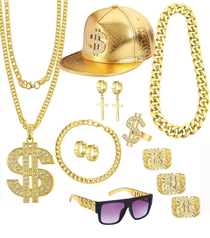 80 90s Trajes para Hombres Mujeres Hip Hop Disfraces Kit Rapero Temático Fiesta Trajes... Foto 1 de 4