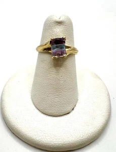 14K Yellow Gold Fantasy Cut Amethyst And Topaz Ring Sz 5.5 - Picture 1 of 4