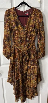 NEW Vince Camuto Asymmetrical Hem Long Sleeve Dress Petite Large PL Fall Colors - Image 1 of 4