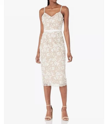 VESTIDO LA POBLACIÓN Vestido Emma Bordado Body-Con Midi Encaje Blanco Beige S Foto 1 de 4