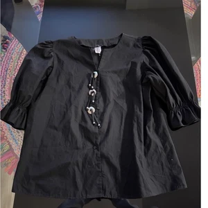Vintage Malco Modes Blouse Top Puff Sleeve Button Up Western Silver Accents z2 - Picture 1 of 6