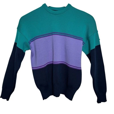 Suéter De Colección Demetre Mujer Pequeño Púrpura Bloque de Color Esquí Años 70 80 Lana de Nieve *Defecto Foto 1 de 4