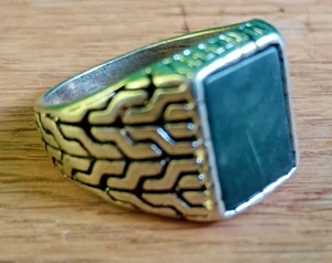 Pre Owned Mens Unmarked  White Metal Silver? Signet  Ring - Black Stone Size Z - Picture 1 of 8