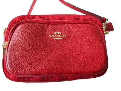Coach Court Red Pebbled Leather and Quilted Nylon Crossbody Bag Purse - Image 1 of 4