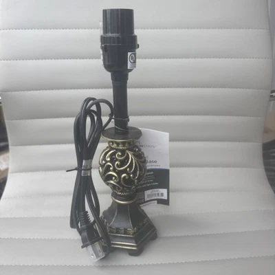 11" TALL BRONZE FINISH ACCENT SMALL LAMP BASE ONLY, UL CERTIFIED, BLACK & GOLD - Image 1 of 4