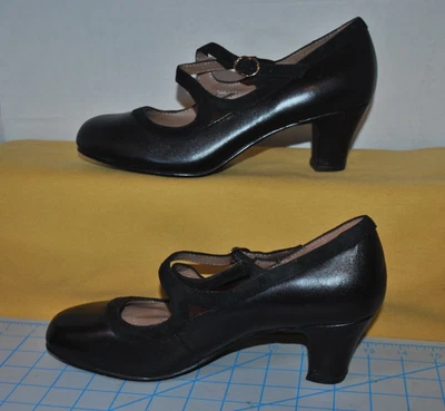 NUEVO SIN CAJA HOTTER s UK6 US 8 FLORIELLE Zapatos Cuero Negro Doble Correas Tacones Paso Foto 1 de 4