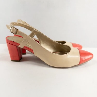 Zapatos Dressbarn 7M Ohara Beige Coral Puntera Cordones Tacón Bloque Bombas Carrera Foto 1 de 4