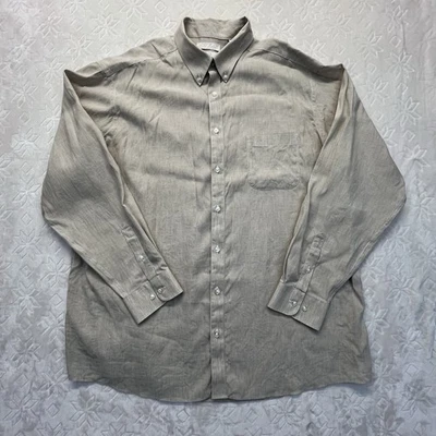 Roundtree & Yorke Non Iron Shirt Mens 2XT Tall Beige Taupe Lux Linen Gold Label - Image 1 of 4
