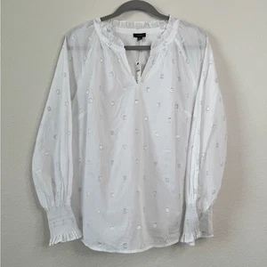 Talbots Women’s Sz M Top Blouse Metallic Dot Smocked Cuff Boho Cottagecore NWT - Picture 1 of 5
