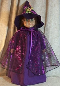 Doll Clothes Made2Fit America Girl 18" in Witch/Wizard Costume Dress Cape Purple - Picture 1 of 3