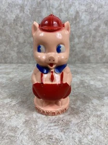 Vintage 1950s marked Ideal 6" Porky Piggy Pig Hard Plastic Coin Bank w/Stopper - Picture 1 of 11