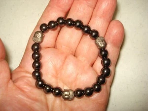 7" Stretch Magic EASY ON OFF No Clasp Natural Black Hematite 8mm Bead Bracelet - Picture 1 of 4