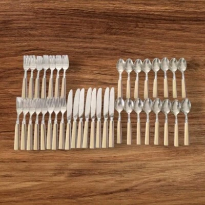 Fun Striped  Flatware Set Stainless Acrylic 39PC  SERVICE FOR 8 Minus 1 Salad - Image 1 of 4