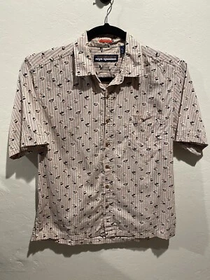 Reyn Spooner Large 100% Cotton Button Front Aloha White Stripes Palm Trees  - Image 1 of 4