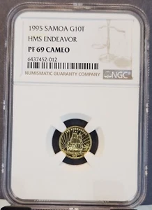 1995 SAMOA GOLD 10 TALA G10T HMS ENDEAVOR NGC PF 69 CAMEO RARE GEM PROOF - Picture 1 of 3