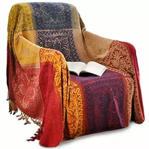 Chenille Boho Throw Blanket Reversible Tassel Sofa Bed Couch Table Dust Cover - Picture 1 of 14