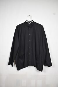 Eskander Black Mandarin Collar Boxy Oversized Button Down Shirt Jacket Tunic 2XL