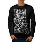 Wellcoda Eat Sleep Train Sport Mens Long Sleeve T Shirt Graphic Design